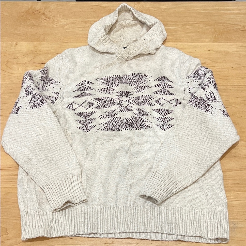 American Eagle Outfitters‎ Cream Patterned Hooded Sweater